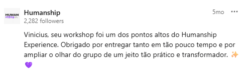 Depoimento da Humanship sobre workshop de Vinicius Lana